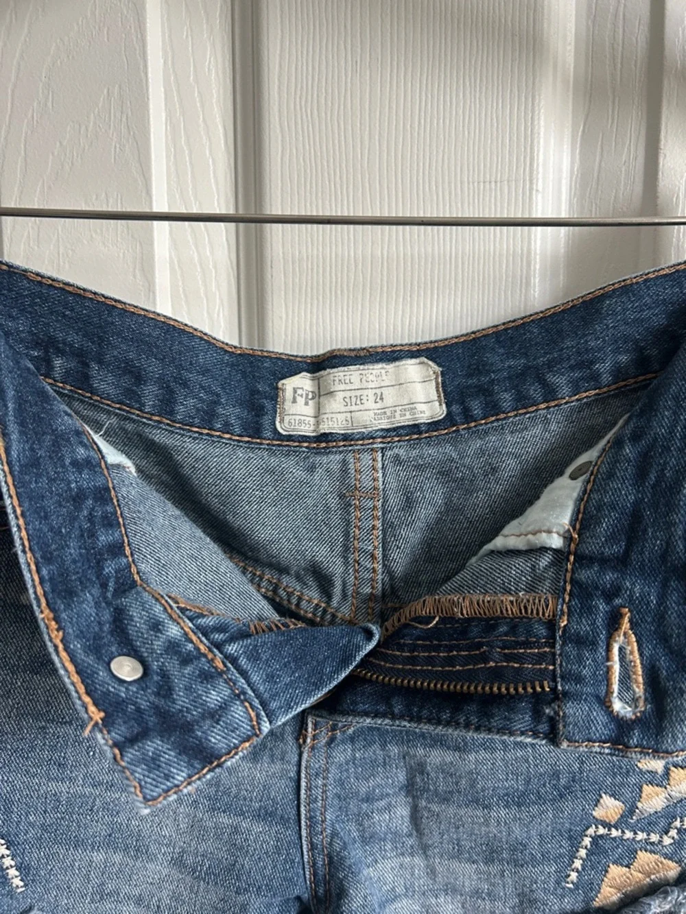 Free People embroidered ultra cut off blue jean shorts